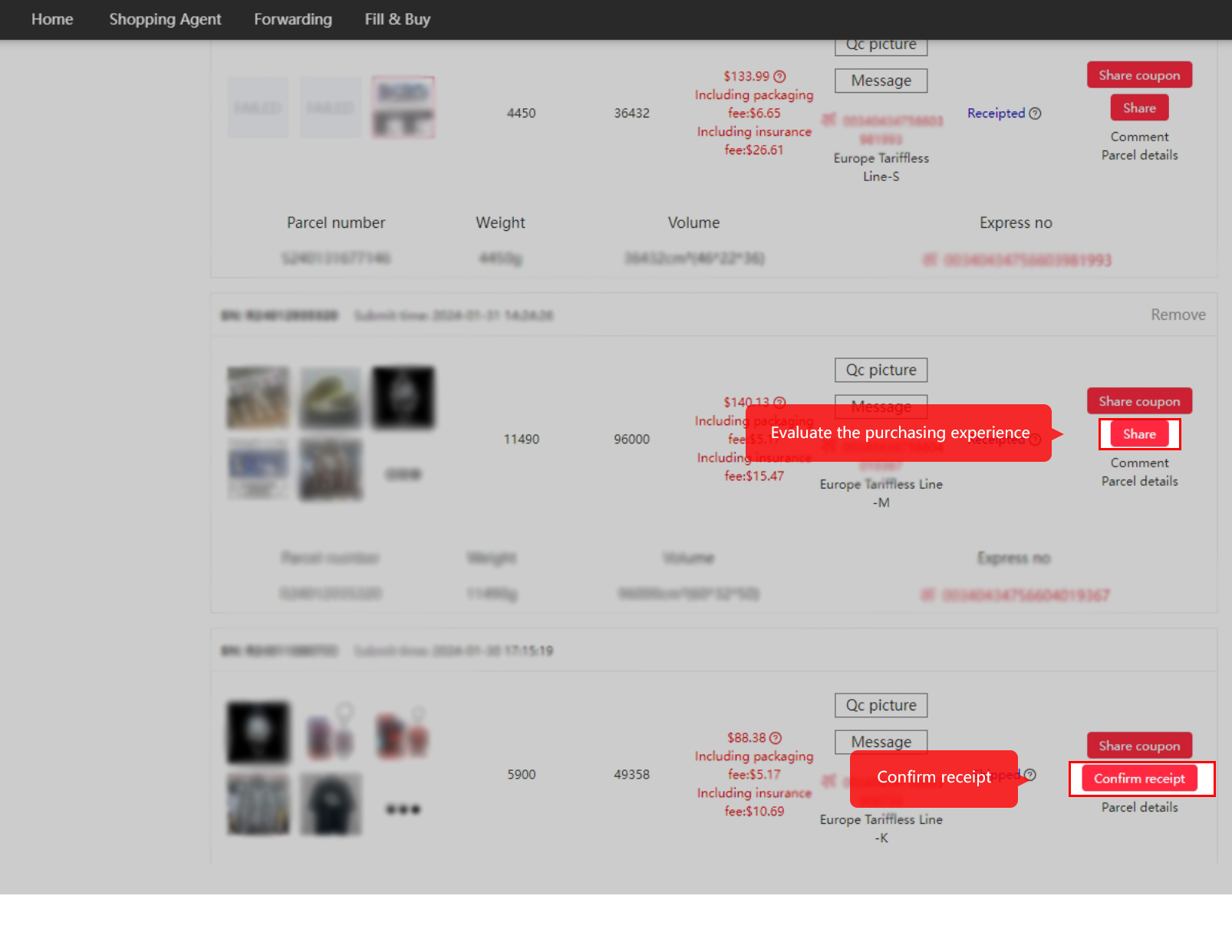 Inspect the delivered contents before confirming receipt.
