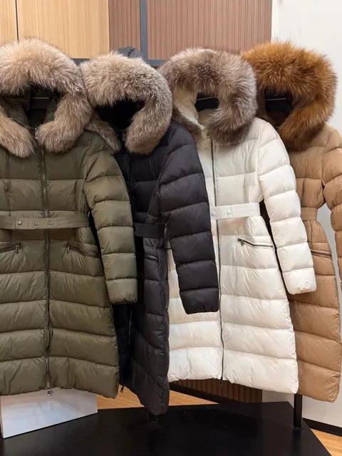 Women’s hooded padded coats in olive, black, white and tan